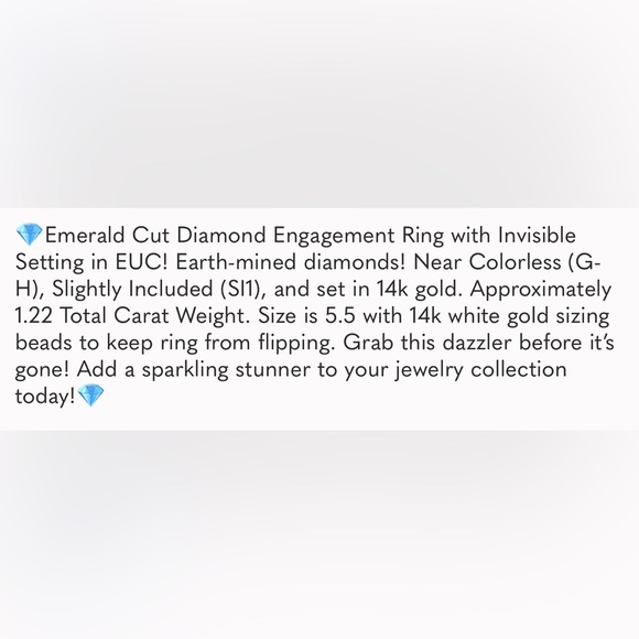 Gorgeous Emerald Cut Natural Diamond Ring size 5.5, 14K white gold, 1.22 carats - Picture 10 of 10
